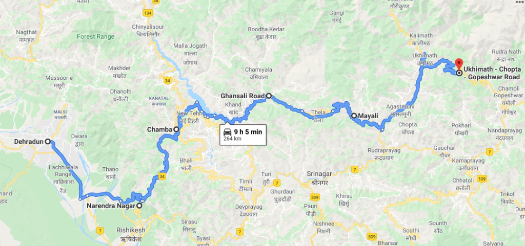 Dehradun to Chopta via Tehri Ghansali